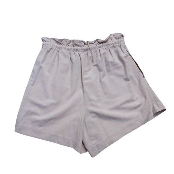 H&M Linen Shorts Light Beige Small High Waist Drawstring Tan Cream Khaki Brown - Picture 5 of 8